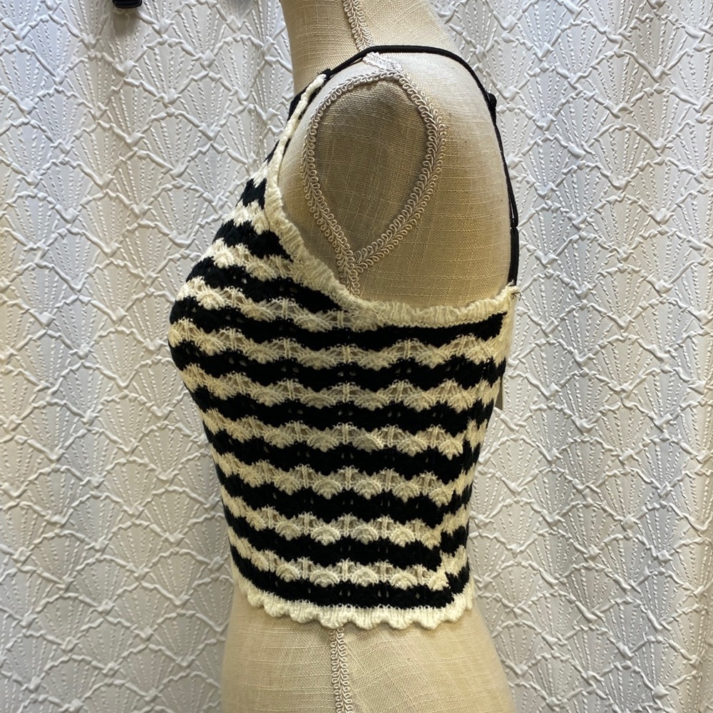 NWT Rebellion Again size XS Crocheted Black and White Striped Women's halter Top - Picture 4 of 14